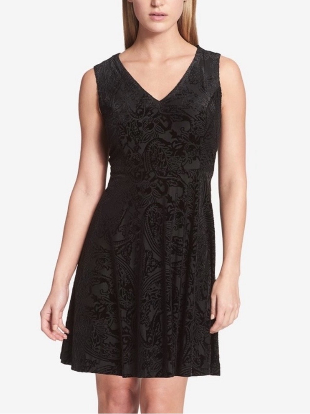 Tommy Hilfiger Black Velvet Floral Burnout Fit & Flare Cocktail Dress